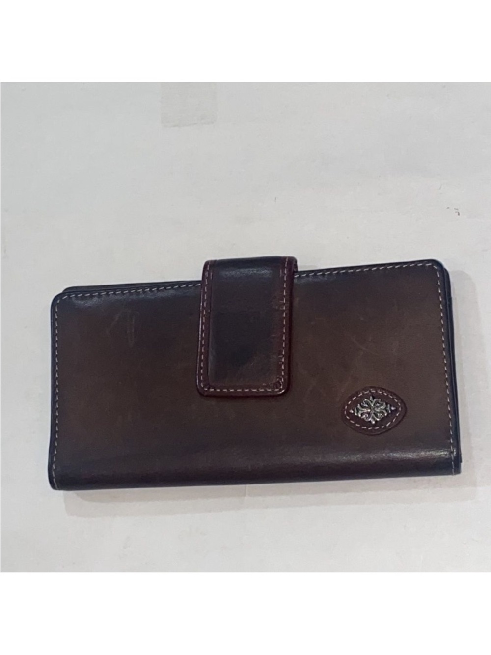 Brown Leather Snap Wallet Genuine Leather
